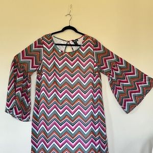 NWOT Colorful Spring party dress with bell sleeves